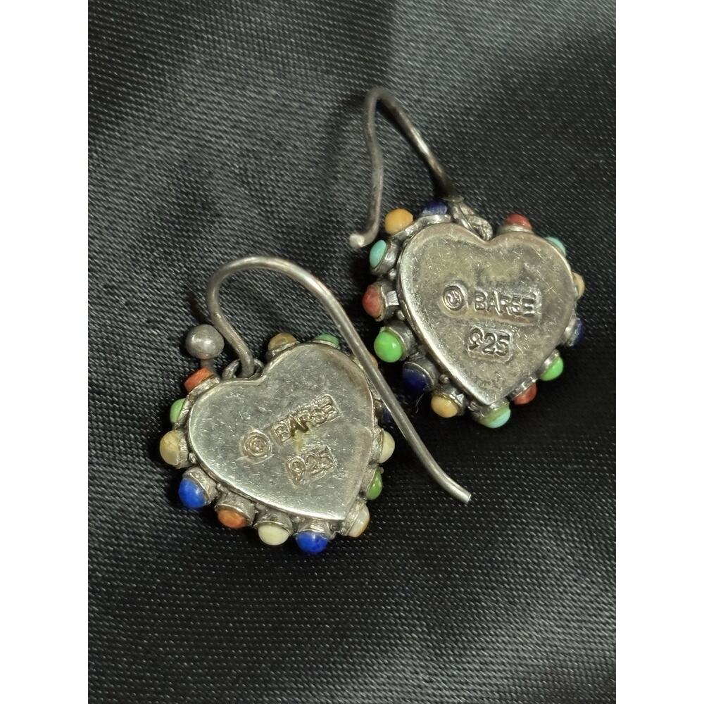 Barse 925 Sterling Turquoise Heart Dangle Earrings With Multi Gemstone Accent 1" - Picture 8 of 10